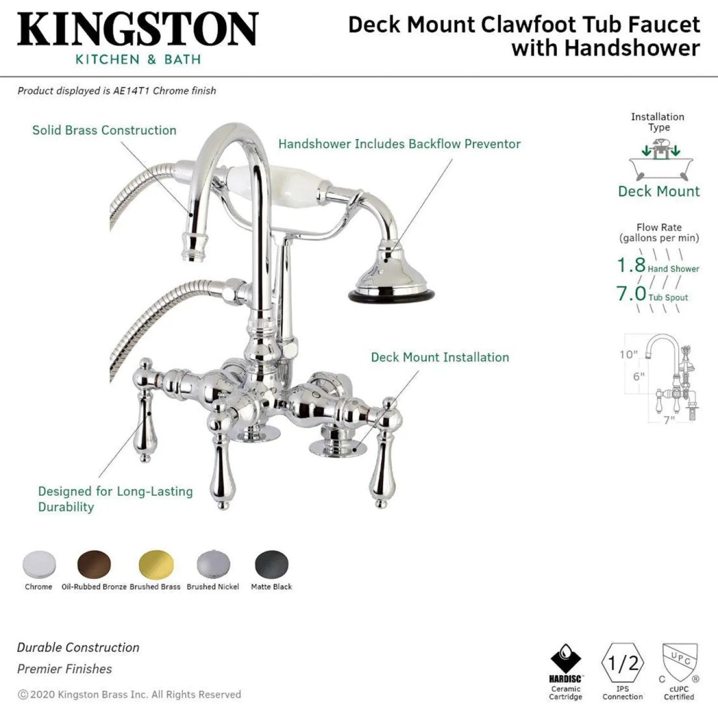 Aqua Vintage AE13TX-P Clawfoot Tub Faucet with Hand Shower