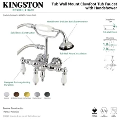 Aqua Vintage AE23TX-P 3-3/8-Inch Wall Mount Tub Faucet with Hand Shower