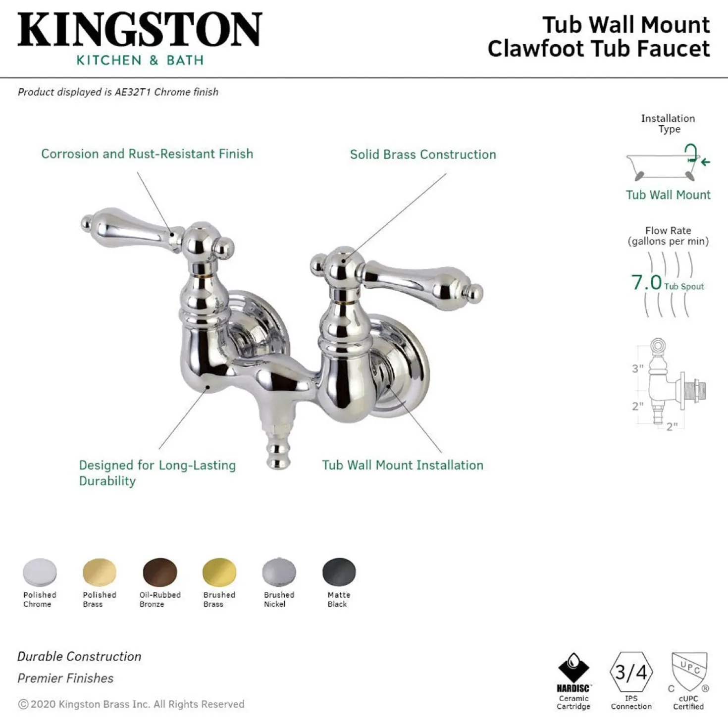 Aqua Vintage AE31TX-P Vintage 3-3/8-Inch Wall Mount Tub Faucet