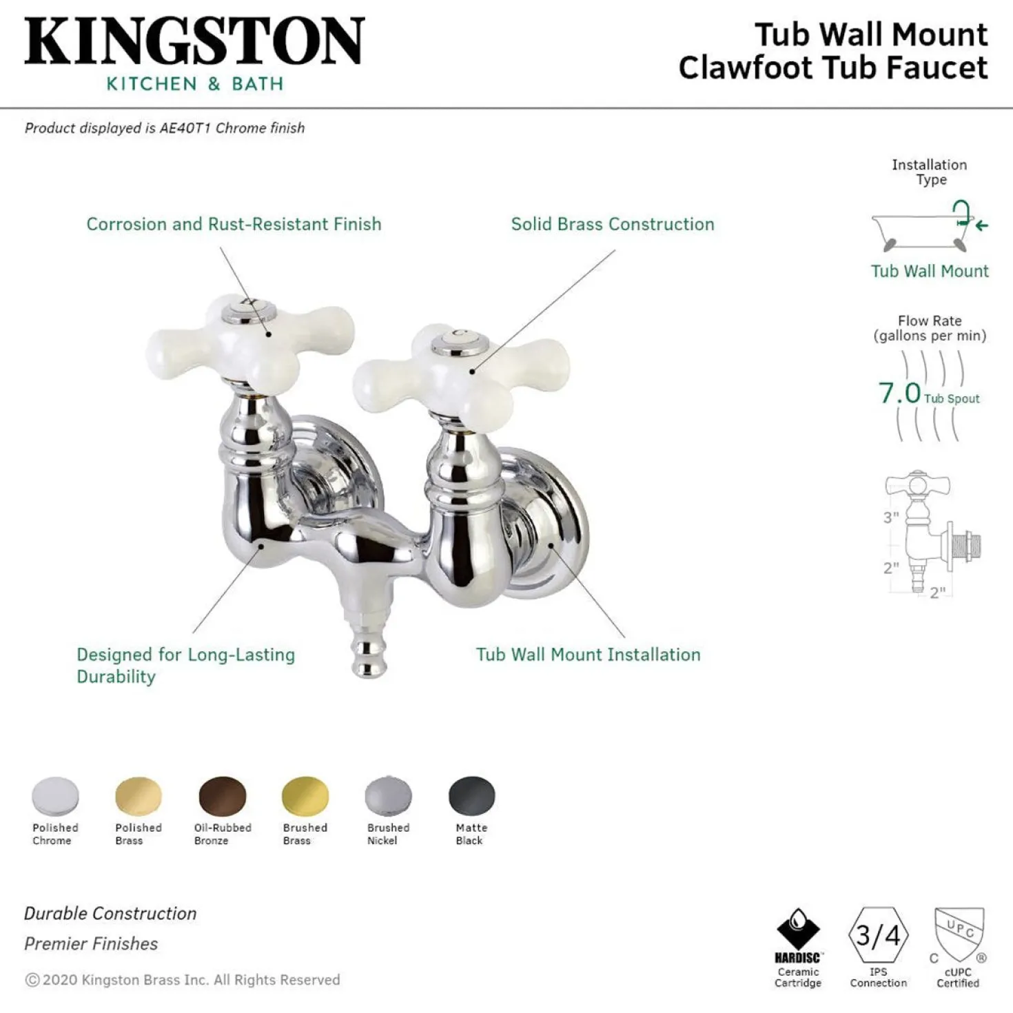 Aqua Vintage AE39TX-P Vintage 3-3/8-Inch Wall Mount Tub Faucet