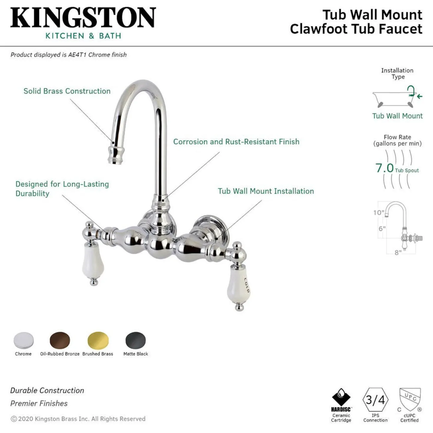 Aqua Vintage AE3TX-P Vintage 3-3/8-Inch Wall Mount Tub Faucet