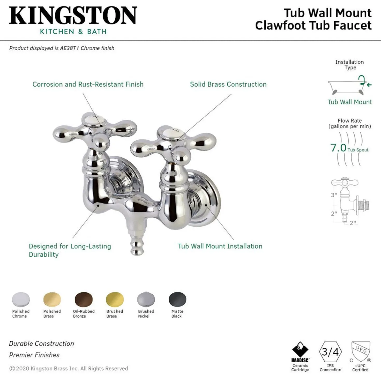 Aqua Vintage AE37TX-P Vintage 3-3/8-Inch Wall Mount Tub Faucet