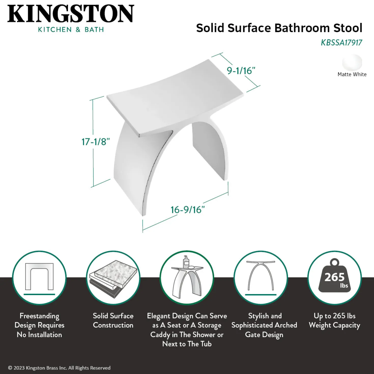 Arched Bathroom Stool in Composite Matte White