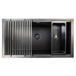 34" Black Composite Single Bowl Kitchen Workstation Sink