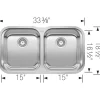 BLANCO 33" Stellar Equal Double Bowl Undermount Kitchen Sink