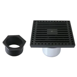 4" Brass Square Grid Shower Drain with Flange and Hair Trap