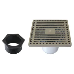 4" Brass Square Grid Shower Drain with Flange and Hair Trap