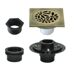 4" Brass Square Grid Shower Drain with Flange
