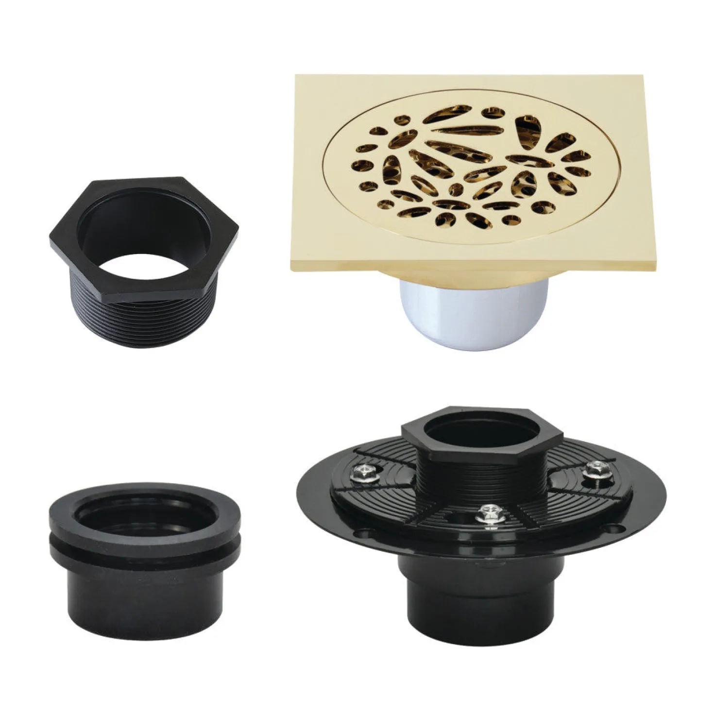 4" Brass Square Grid Shower Drain with Flange