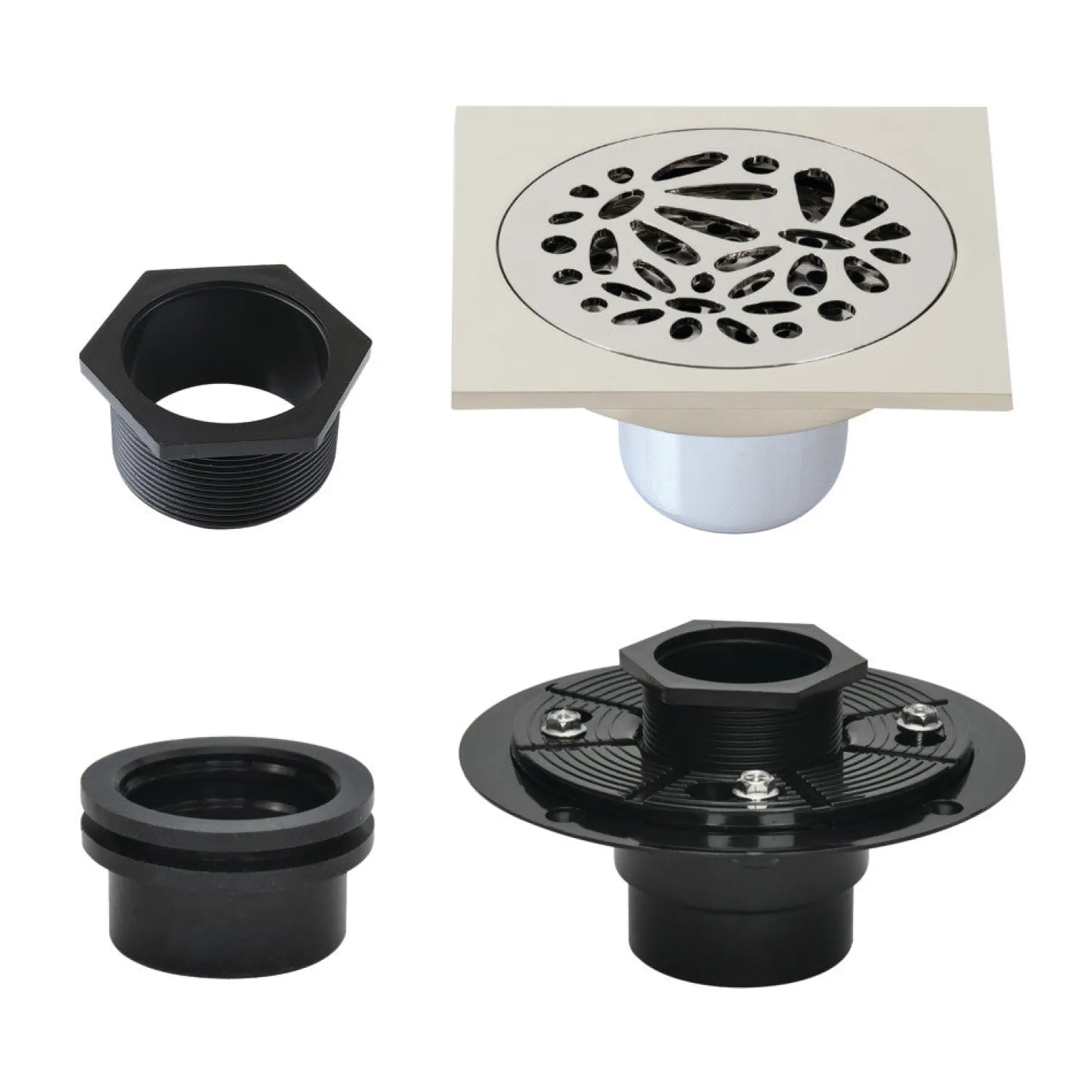 4" Brass Square Grid Shower Drain with Flange