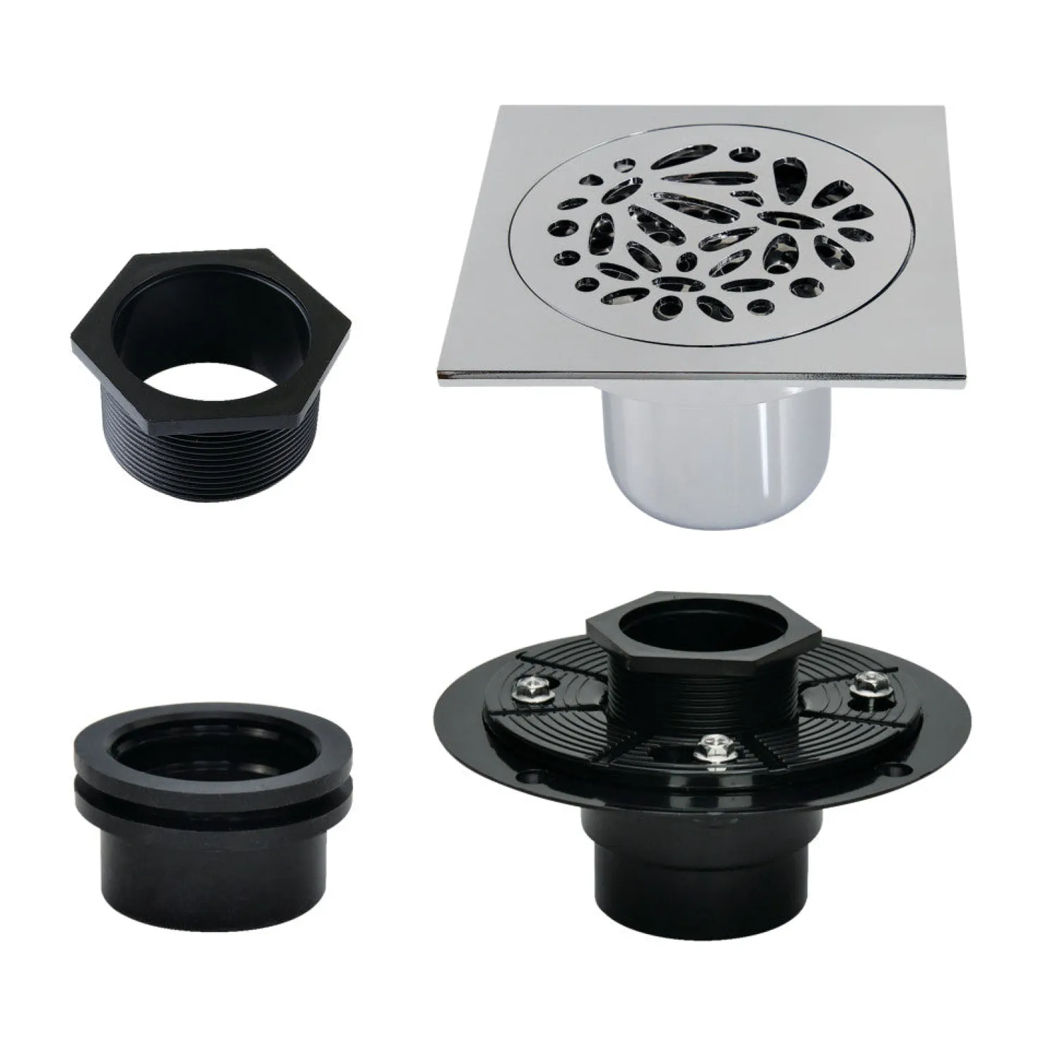 4" Brass Square Grid Shower Drain with Flange
