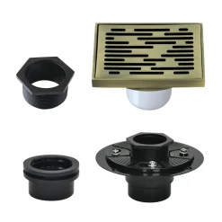 4" Brass Square Grid Shower Drain with Flange