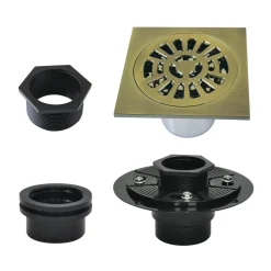 4" Brass Square Grid Shower Drain with Flange