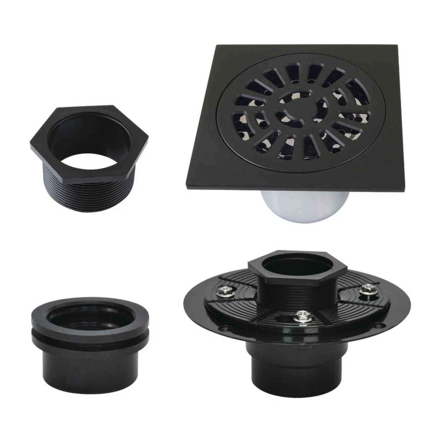 4" Brass Square Grid Shower Drain with Flange