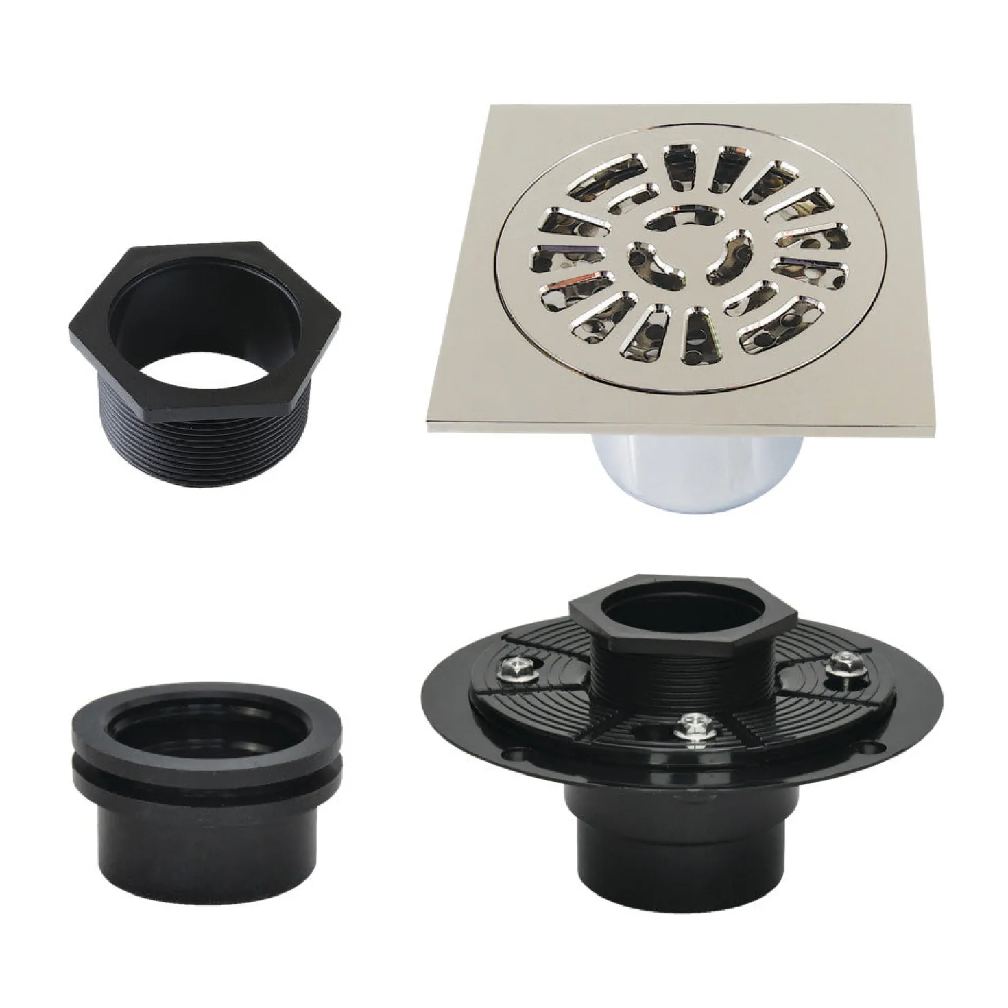 4" Brass Square Grid Shower Drain with Flange