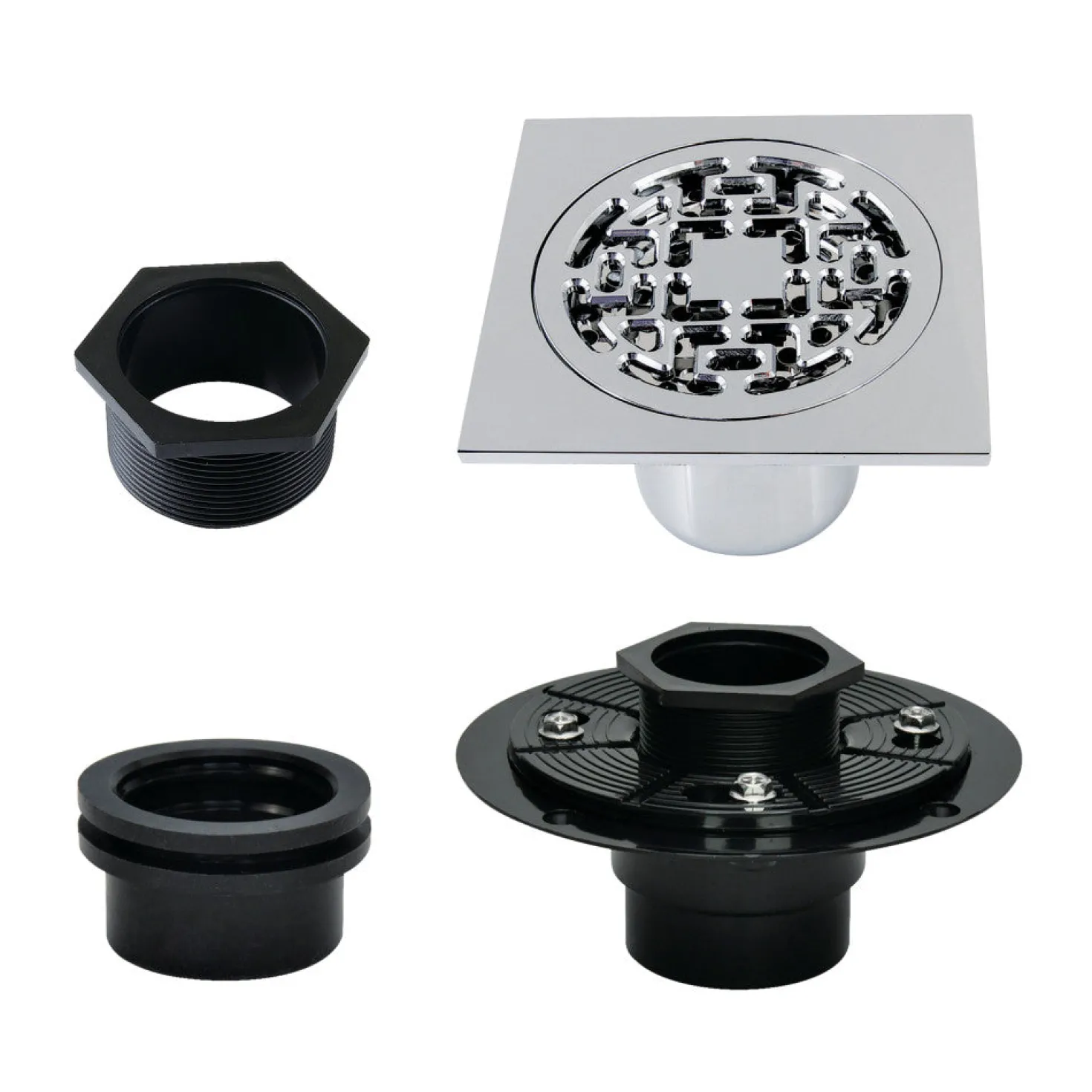 4" Brass Square Grid Shower Drain with Flange