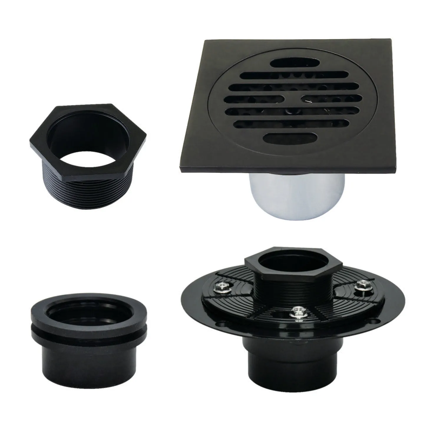 4" Brass Square Grid Shower Drain with Flange