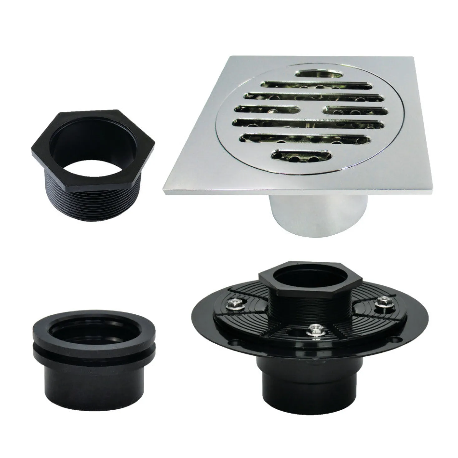 4" Brass Square Grid Shower Drain with Flange