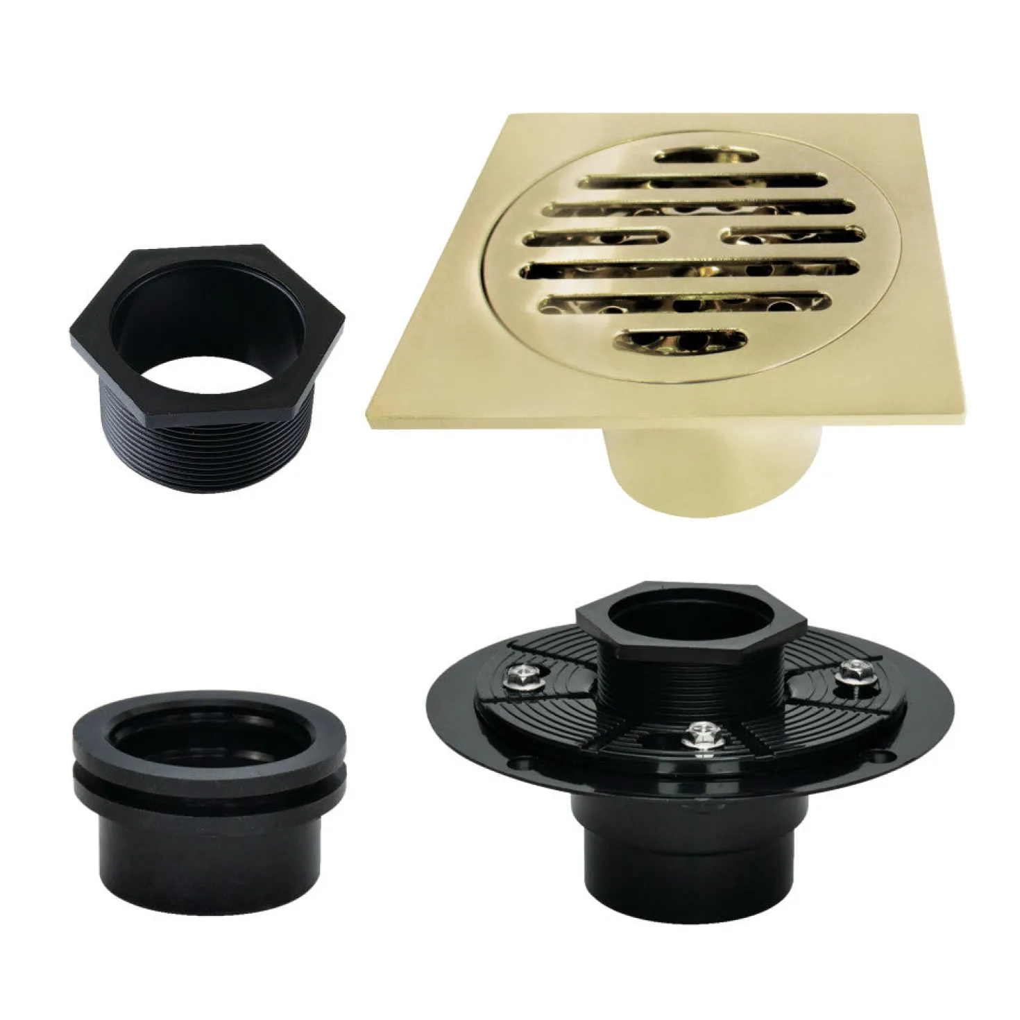 4" Brass Square Grid Shower Drain with Flange