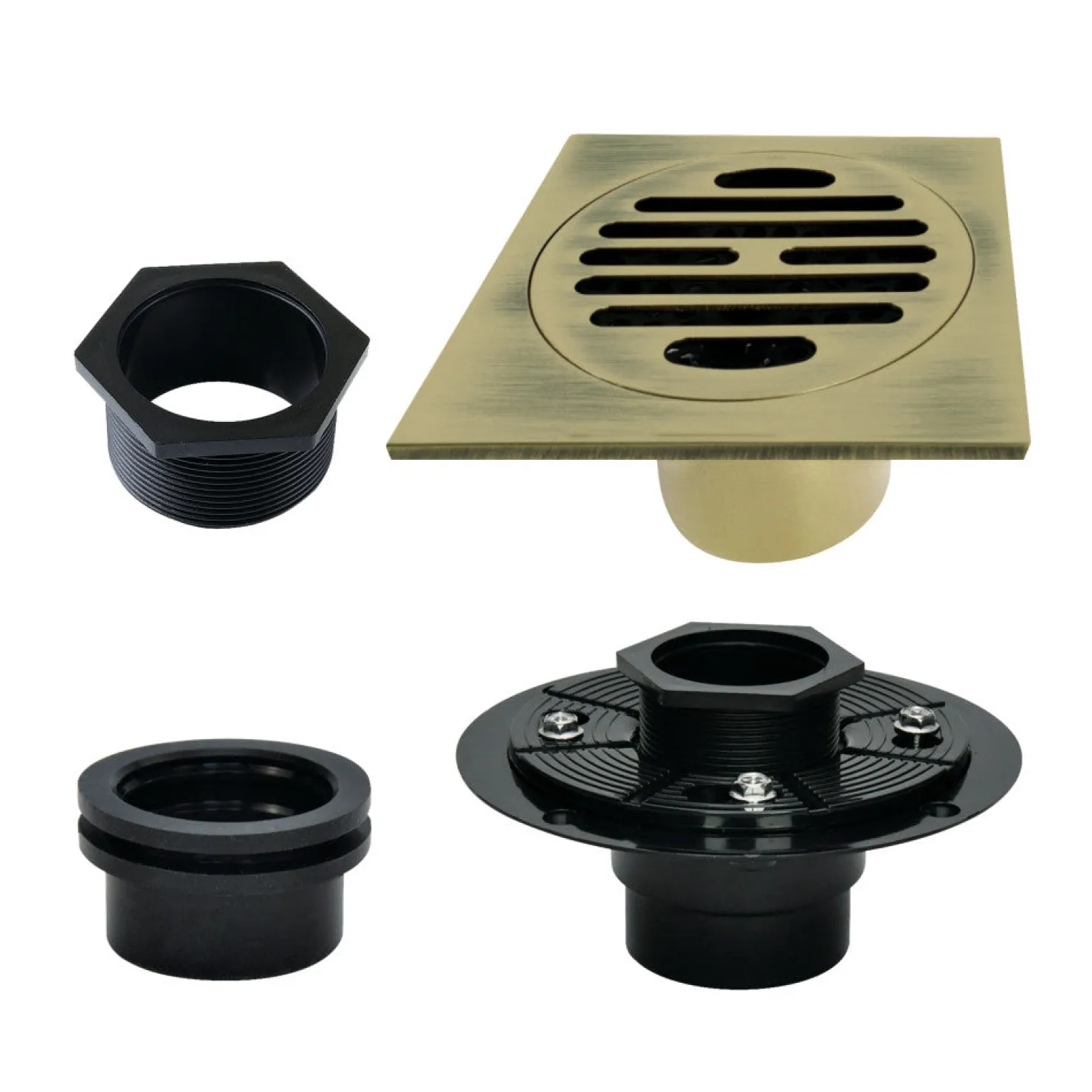 4" Brass Square Grid Shower Drain with Flange