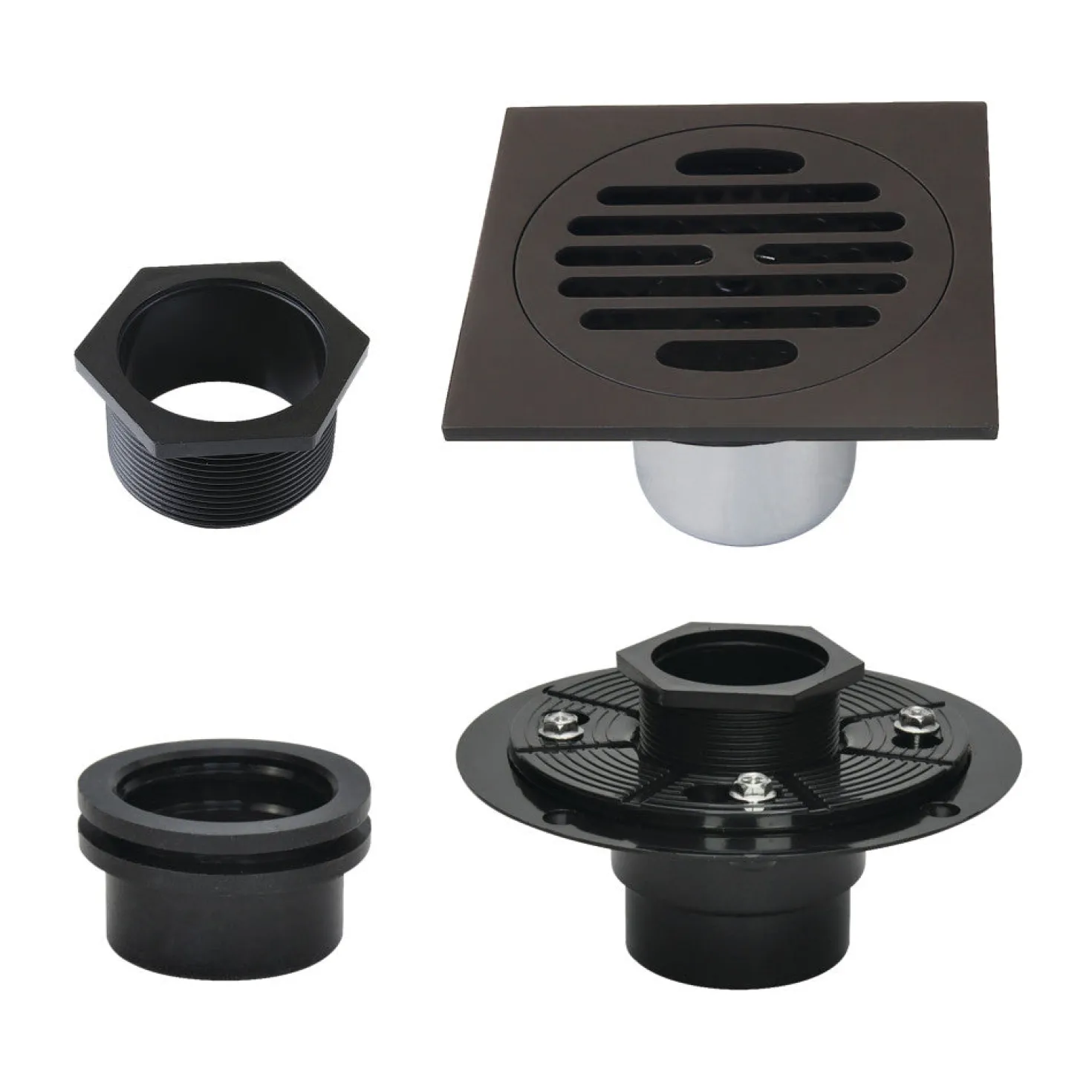 4" Brass Square Grid Shower Drain with Flange