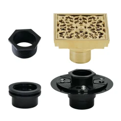 4" Brass Square Grid Shower Drain with Flange