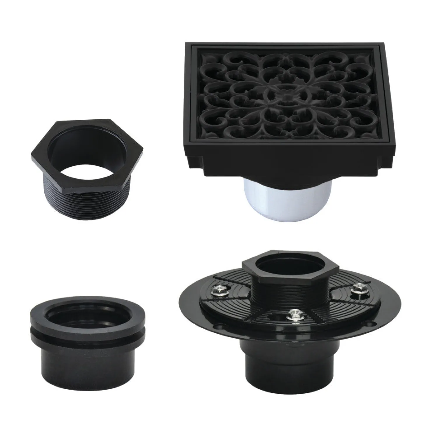 4" Brass Square Grid Shower Drain with Flange