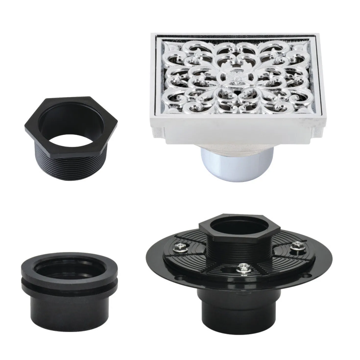 4" Brass Square Grid Shower Drain with Flange