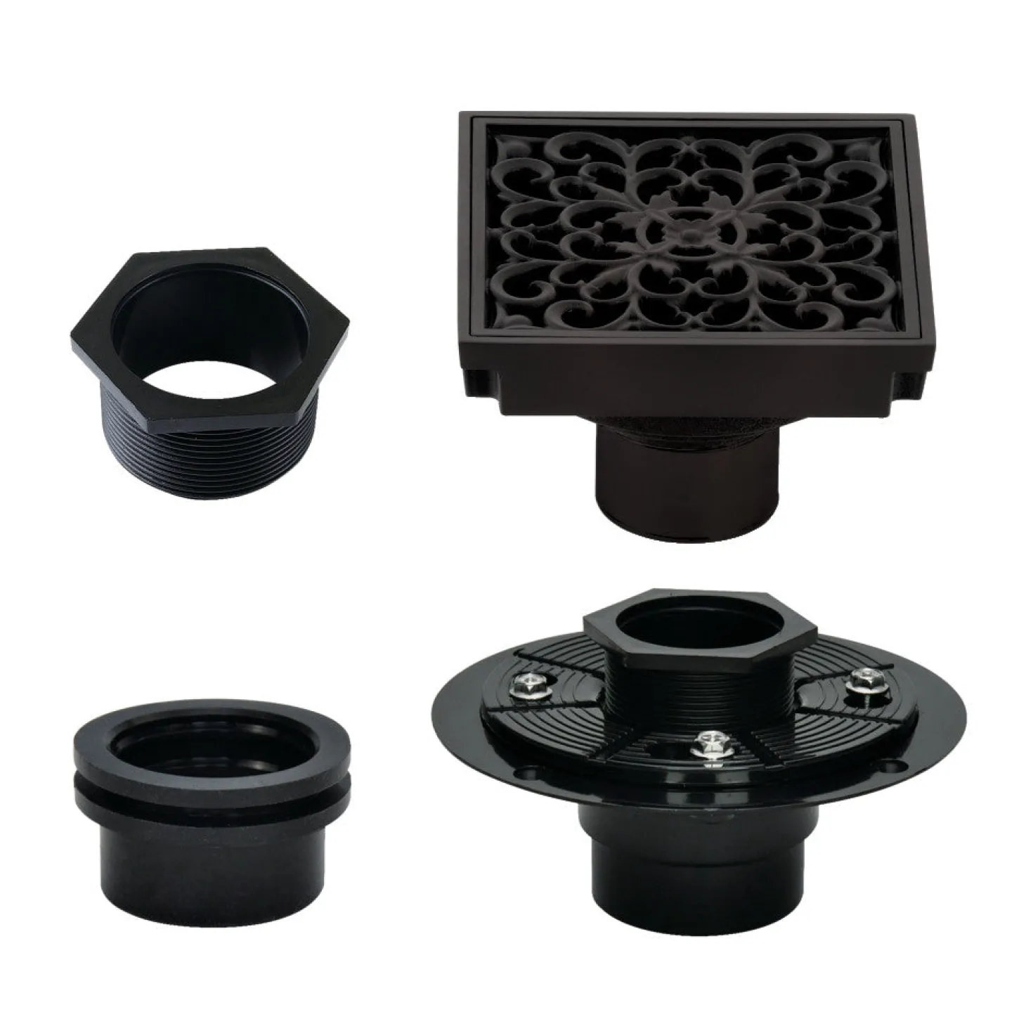 4" Brass Square Grid Shower Drain with Flange