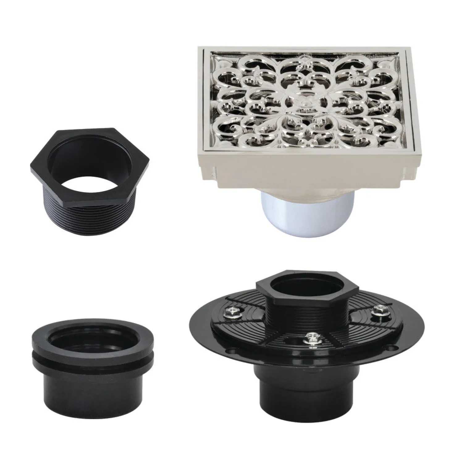 4" Brass Square Grid Shower Drain with Flange