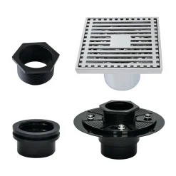 4" Brass Square Grid Shower Drain with Flange