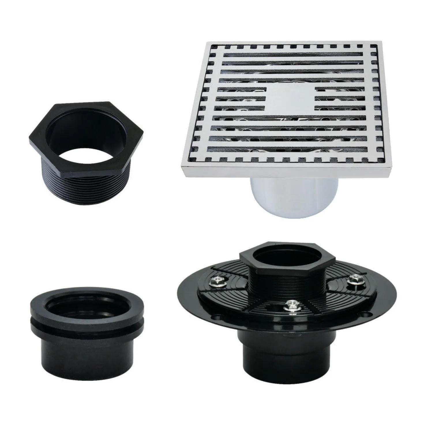 4" Brass Square Grid Shower Drain with Flange