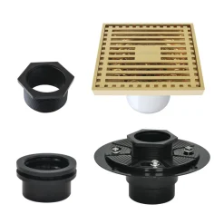 4" Brass Square Grid Shower Drain with Flange