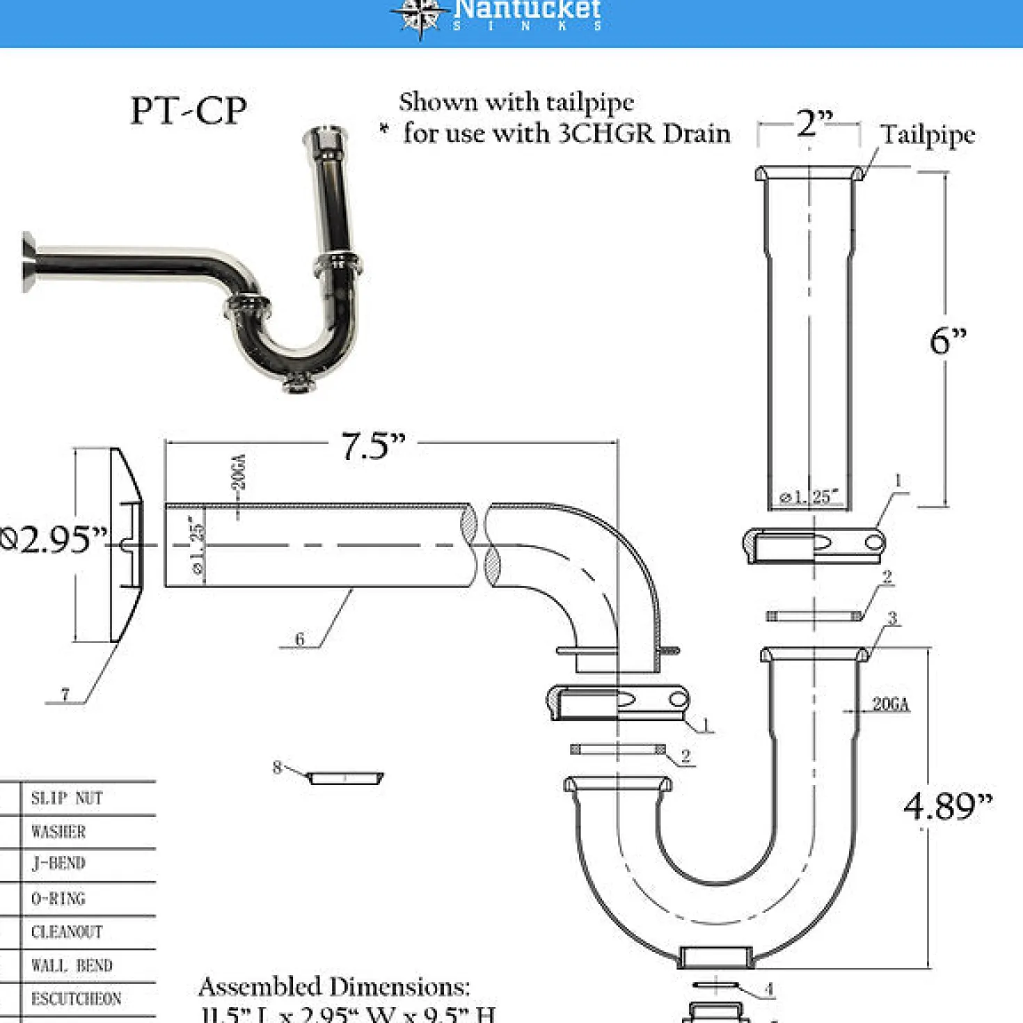 Chrome P-Trap for Bathroom and Utility Drains