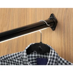 Closet Rod with Integrated LED Light in Black