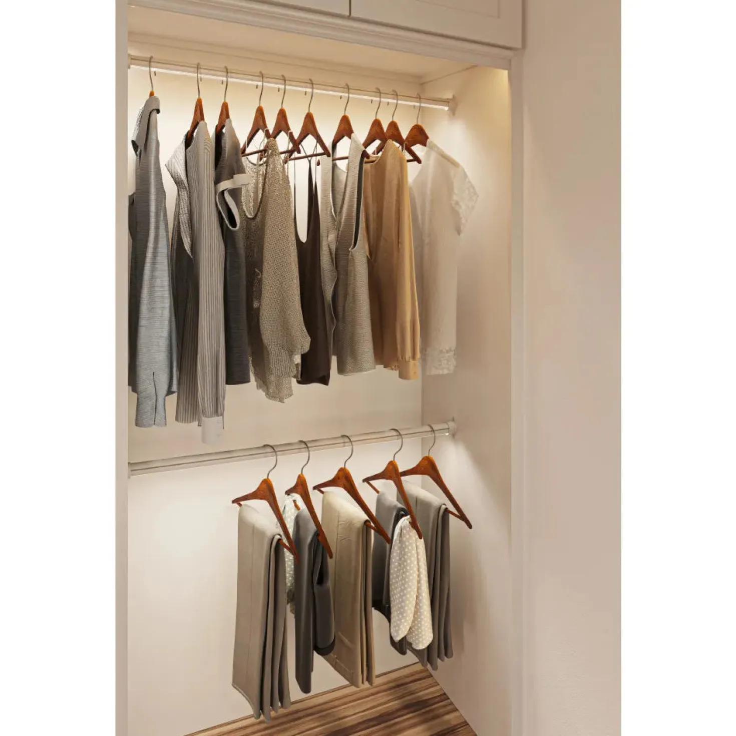 Closet Rod with Integrated LED Light in White