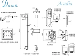 Dawn Acadia Square Series Shower Combo Set Wall Mounted Rainhead with Slide Bar Handheld Shower