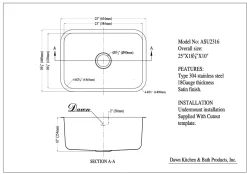 Dawn ASU2316 Single Bowl 25" Undermount Stainless Steel Kitchen Sink
