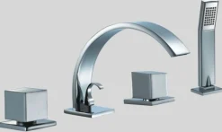 Dawn D782262 4-Hole Tub Filler with Personal Handshower, Square Handles & Sheetflow Spout