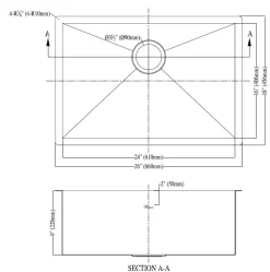 Dawn DSQ241609 Undermount Square Corner Single Bowl Sink