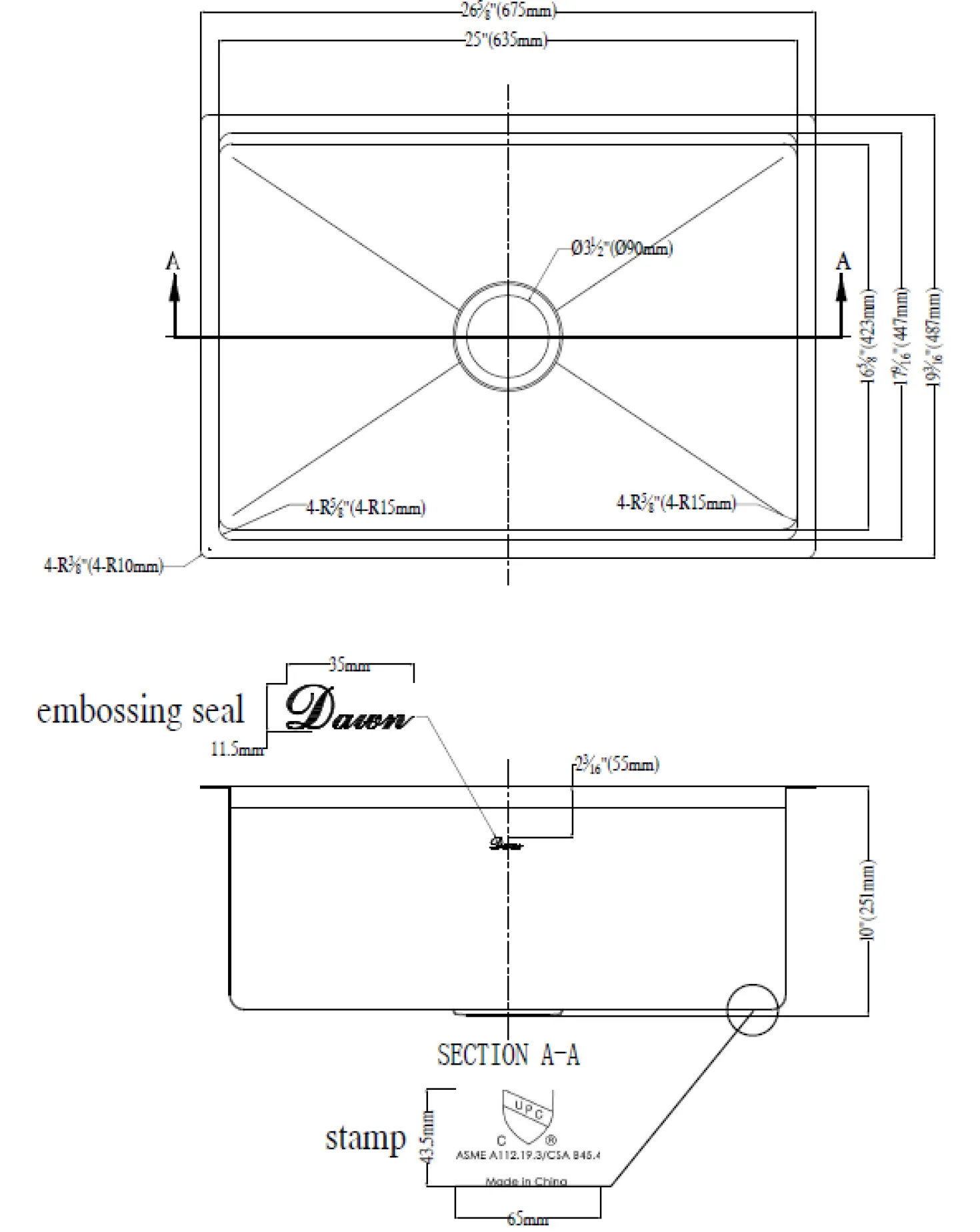 Dawn 27" DSR2517 Stainless Undermount Workstation Kitchen Sink