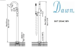 Dawn Floor Mount Freestanding Bathtub Filler Faucet with Hand Held Shower
