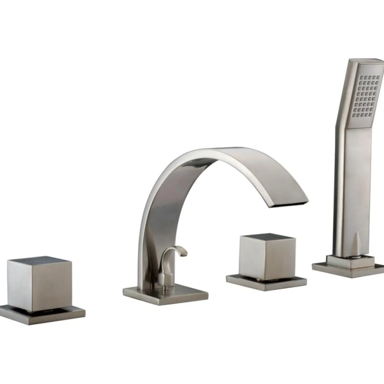 Dawn 4-Hole Tub Filler with Personal Handshower, Square Handles and Sheetflow Spout
