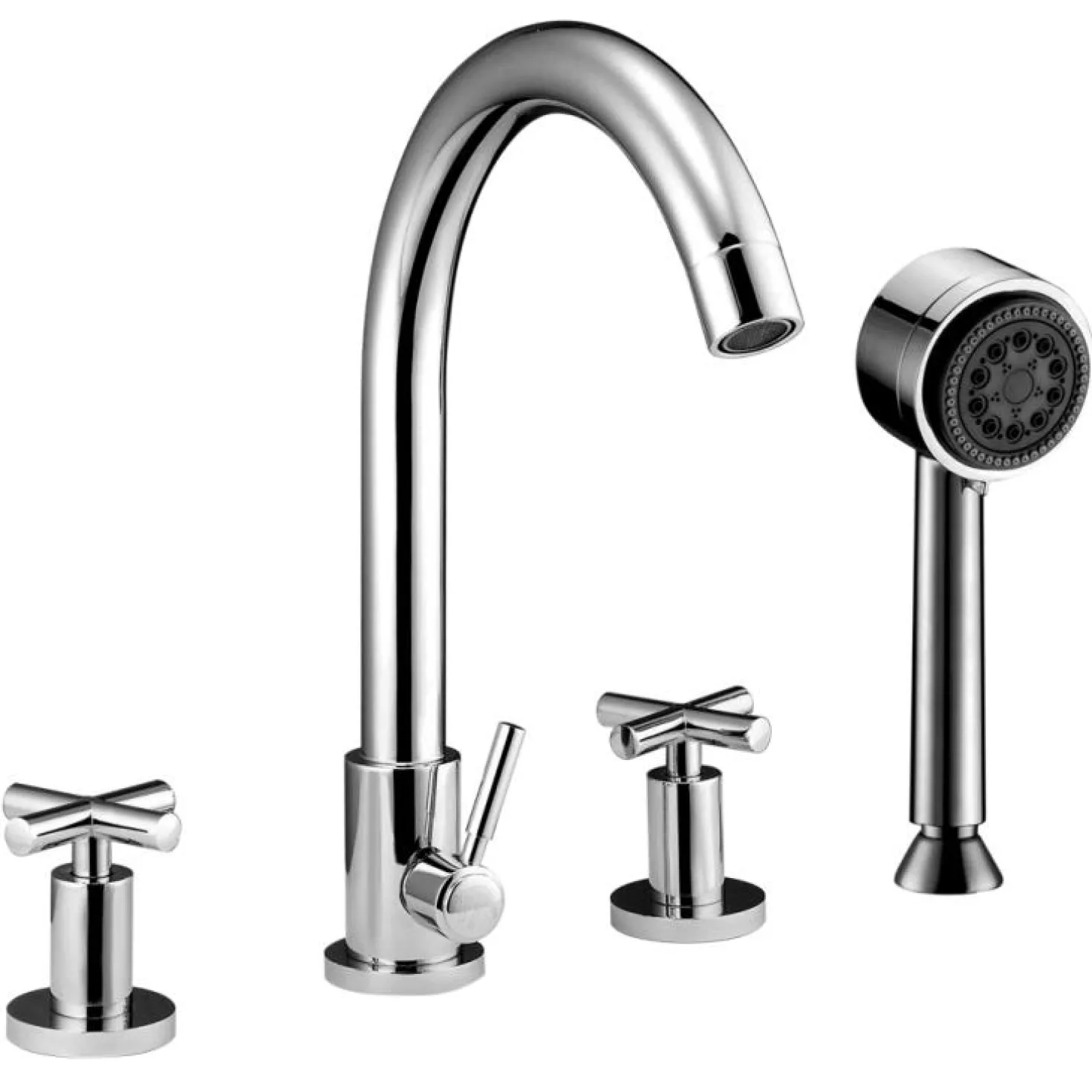 Dawn 4-Hole Tub Filler with Personal Handshower and Cross Handles in Chrome