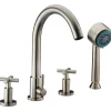 Dawn 4-Hole Tub Filler with Personal Handshower and Cross Handles in Brushed Nickel