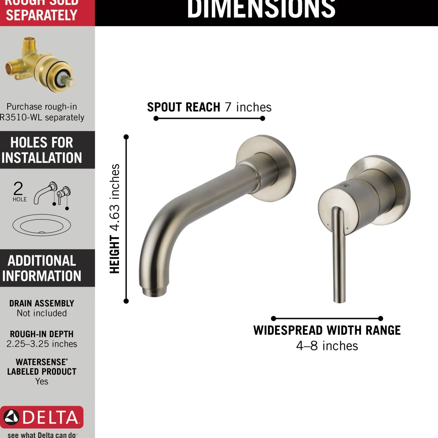 Delta Trinsic Single Handle Wall Mount Bathroom Faucet