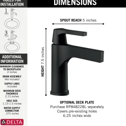 Delta Zura Single Handle Bathroom Faucet with Drain in Matte Black
