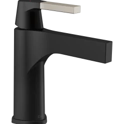 Delta Zura Single Handle Bathroom Faucet with Drain in Stainless and Black