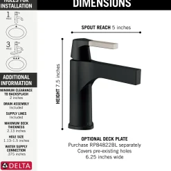Delta Zura Single Handle Bathroom Faucet with Drain in Stainless and Black
