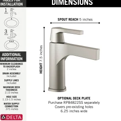 Delta Zura Single Handle Bathroom Faucet with Drain in Stainless
